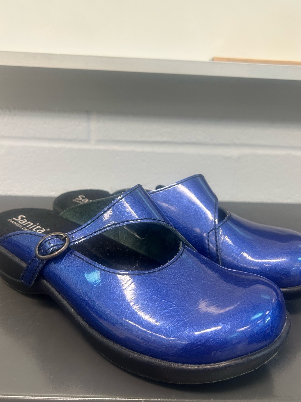 Sanita Metallic Blue Mary Jane Clog Shoes 37